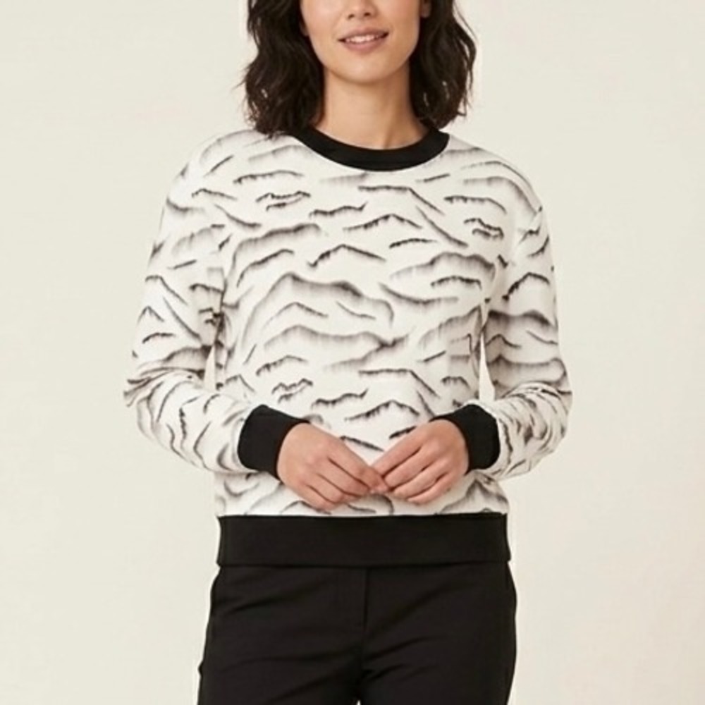 Varley Sawtelle Tiger Print Crewneck Sweatshirt Black White Modal Size XS